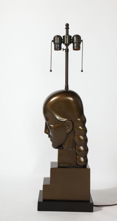 Art Deco Style Bronze Bust Mounted as a Lamp