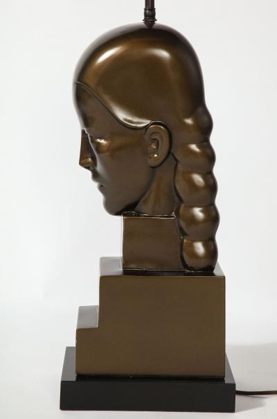 Art Deco Style Bronze Bust Mounted as a Lamp