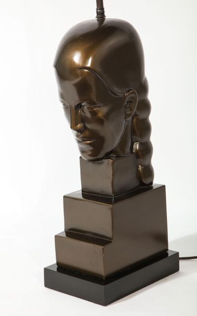 Art Deco Style Bronze Bust Mounted as a Lamp