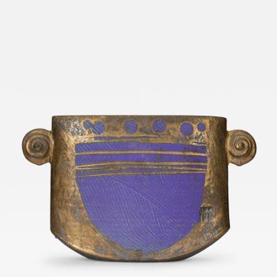 Art Deco Style Bronze and Blue Porcelain Vase