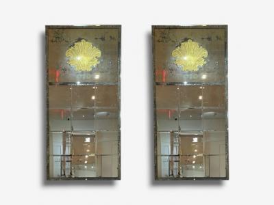 Art Deco Style Eglomise Glass Beveled Mirror Monumental Wall Mirrors 1960s