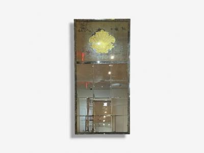 Art Deco Style Eglomise Glass Beveled Mirror Monumental Wall Mirrors 1960s