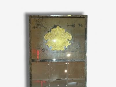 Art Deco Style Eglomise Glass Beveled Mirror Monumental Wall Mirrors 1960s