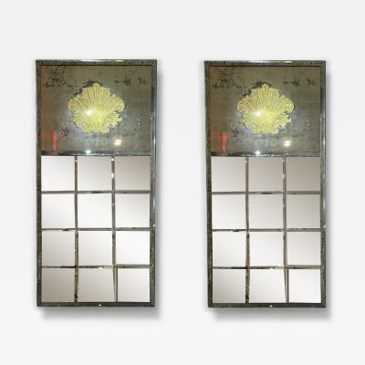 Art Deco Style Eglomise Glass Beveled Mirror Monumental Wall Mirrors 1960s