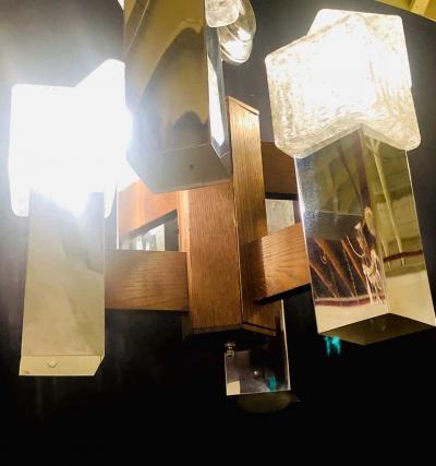 Art Deco Style Glass and Burl Wood Chandelier with 12 Lights and 2 Tier