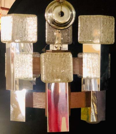 Art Deco Style Glass and Burl Wood Chandelier with 12 Lights and 2 Tier