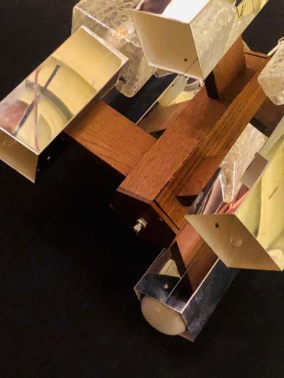 Art Deco Style Glass and Burl Wood Chandelier with 12 Lights and 2 Tier