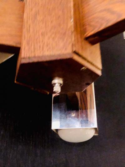 Art Deco Style Glass and Burl Wood Chandelier with 12 Lights and 2 Tier