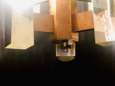 Art Deco Style Glass and Burl Wood Chandelier with 12 Lights and 2 Tier