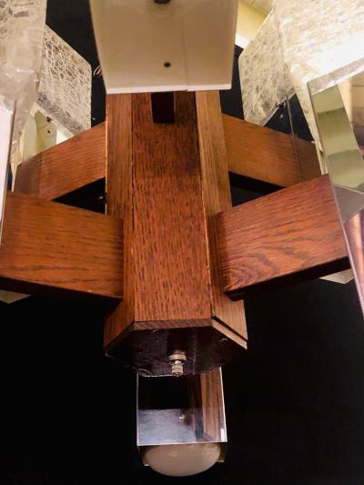 Art Deco Style Glass and Burl Wood Chandelier with 12 Lights and 2 Tier