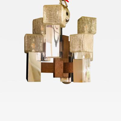 Art Deco Style Glass and Burl Wood Chandelier with 12 Lights and 2 Tier