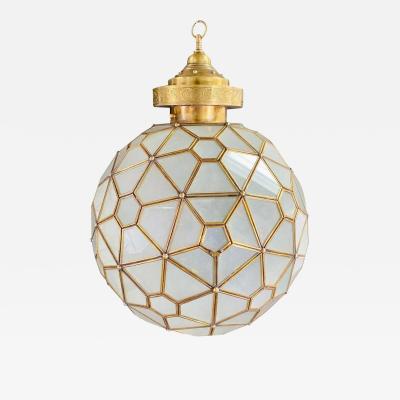 Art Deco Style Globe White Milk Brass Chandelier Pendant or Lantern