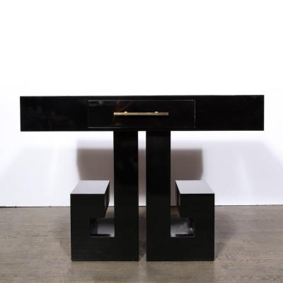 Art Deco Style Greek Key Console with Brass Pull and Drawer