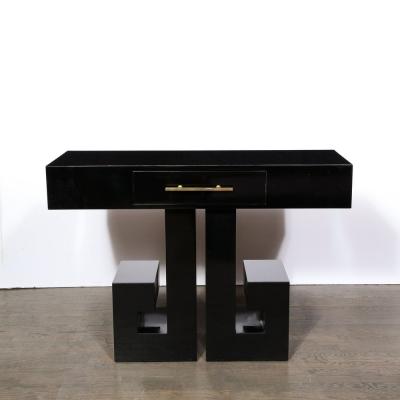 Art Deco Style Greek Key Console with Brass Pull and Drawer