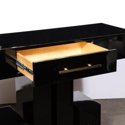 Art Deco Style Greek Key Console with Brass Pull and Drawer