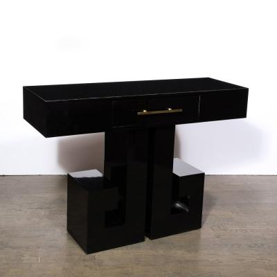 Art Deco Style Greek Key Console with Brass Pull and Drawer