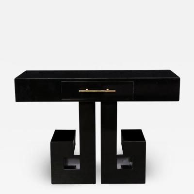 Art Deco Style Greek Key Console with Brass Pull and Drawer