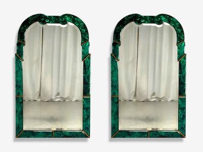 Art Deco Style Green Antiqued Beveled Glass Venetian Wall Mirrors 21st c 