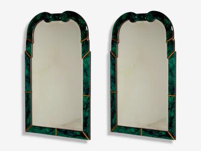 Art Deco Style Green Antiqued Beveled Glass Venetian Wall Mirrors 21st c 