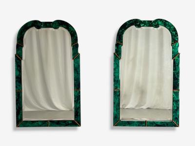 Art Deco Style Green Antiqued Beveled Glass Venetian Wall Mirrors 21st c 