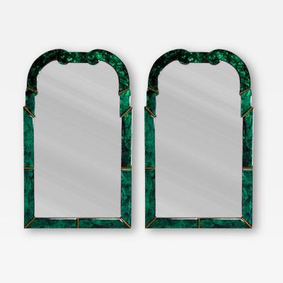 Art Deco Style Green Antiqued Beveled Glass Venetian Wall Mirrors 21st c 