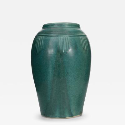 Art Deco Style Green Glazed Ceramic Vase