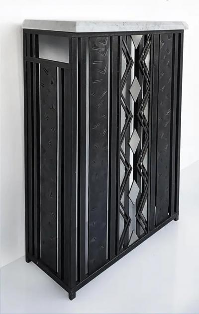 Art Deco Style Iron and Marble Top Console Table