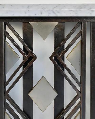 Art Deco Style Iron and Marble Top Console Table