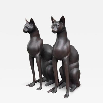 Art Deco Style Life Size Egyptian Bronze Cat Sculptures