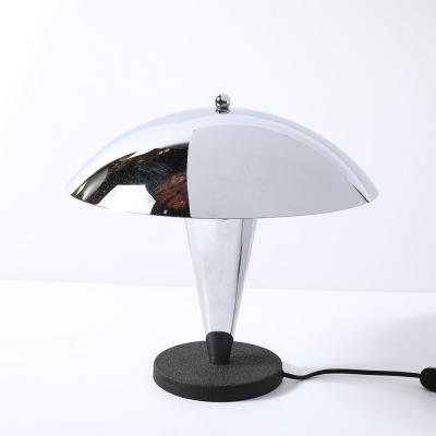 Art Deco Style Machine Age Dome Form Polished Chrome Black Enamel Table Lamp