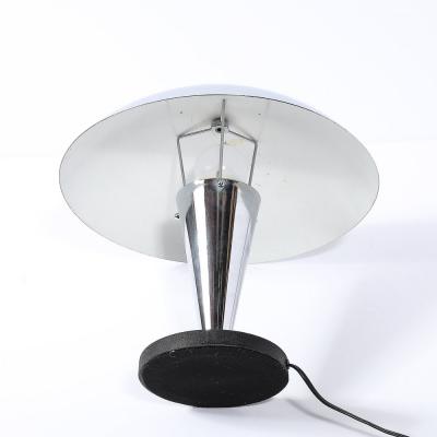 Art Deco Style Machine Age Dome Form Polished Chrome Black Enamel Table Lamp