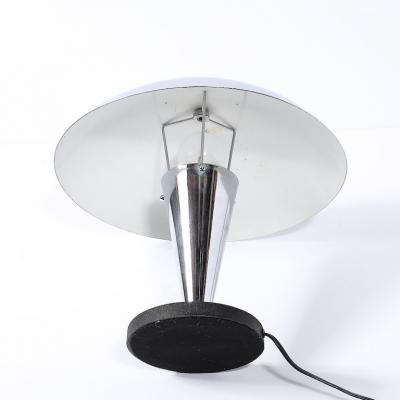Art Deco Style Machine Age Dome Form Polished Chrome Black Enamel Table Lamp