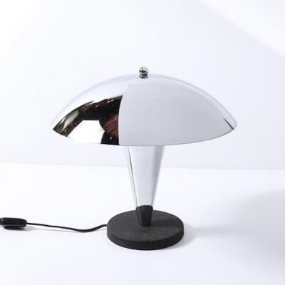 Art Deco Style Machine Age Dome Form Polished Chrome Black Enamel Table Lamp