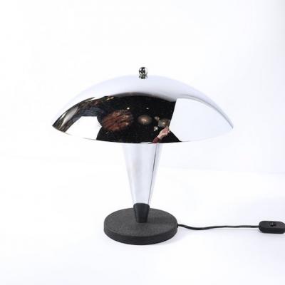 Art Deco Style Machine Age Dome Form Polished Chrome Black Enamel Table Lamp