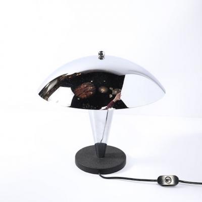 Art Deco Style Machine Age Dome Form Polished Chrome Black Enamel Table Lamp