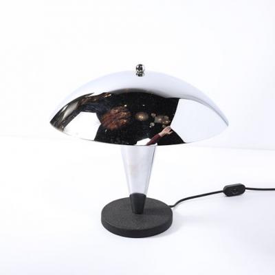 Art Deco Style Machine Age Dome Form Polished Chrome Black Enamel Table Lamp