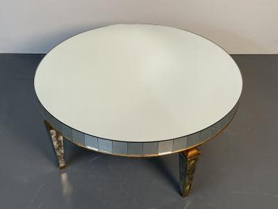 Art Deco Style Mirrored Circular Coffee Cocktail Low Table Distressed