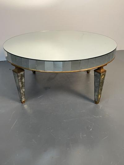 Art Deco Style Mirrored Circular Coffee Cocktail Low Table Distressed