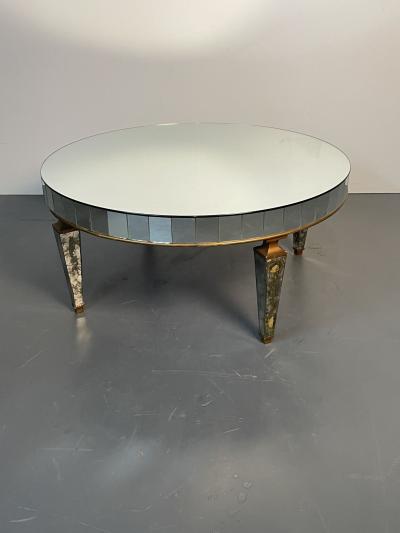Art Deco Style Mirrored Circular Coffee Cocktail Low Table Distressed