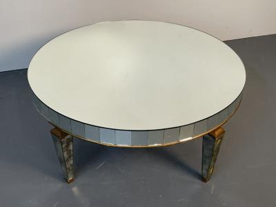 Art Deco Style Mirrored Circular Coffee Cocktail Low Table Distressed