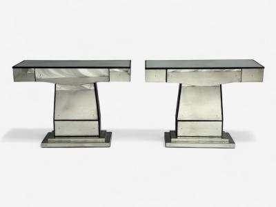 Art Deco Style Mirrored Console Tables Painted Wood Distressed Glass