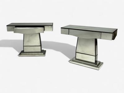 Art Deco Style Mirrored Console Tables Painted Wood Distressed Glass