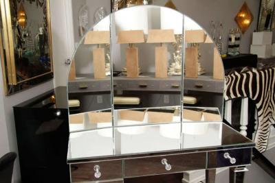 Art Deco Style Mirrored Vanity with Triptych Mirror