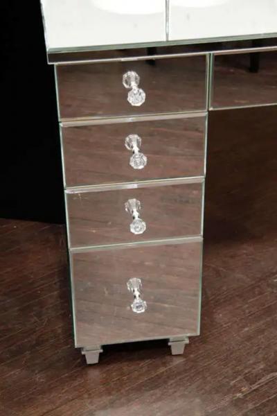 Art Deco Style Mirrored Vanity with Triptych Mirror
