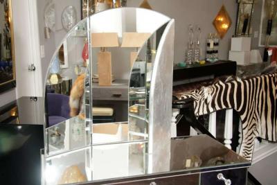 Art Deco Style Mirrored Vanity with Triptych Mirror