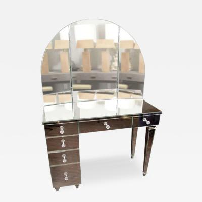 Art Deco Style Mirrored Vanity with Triptych Mirror