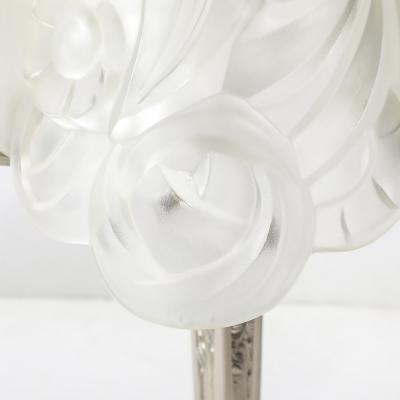Art Deco Style Molded Frosted Glass Table Lamp w Silvered Bronze Base