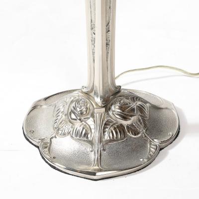 Art Deco Style Molded Frosted Glass Table Lamp w Silvered Bronze Base