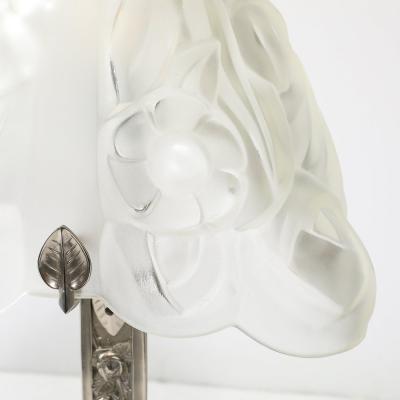 Art Deco Style Molded Frosted Glass Table Lamp w Silvered Bronze Base