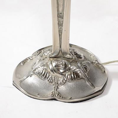 Art Deco Style Molded Frosted Glass Table Lamp w Silvered Bronze Base